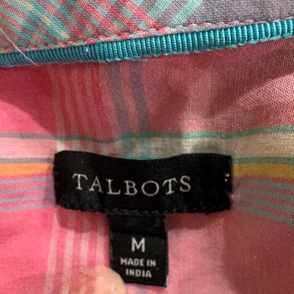 Talbots EUC Multicolored Spring Plaid Cotton Button-Up Shirt long sleeve Size M - Picture 7 of 8